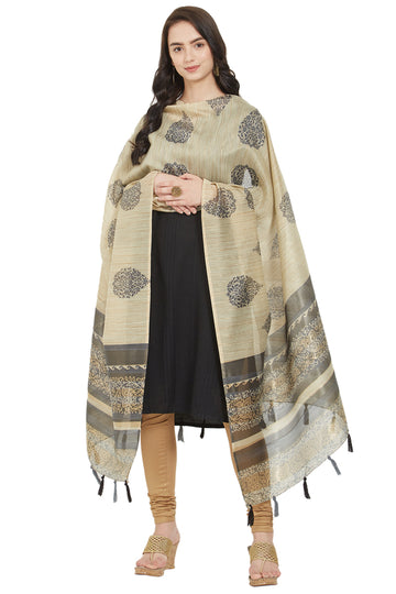 Poly Silk Dupatta with Zari Pallu and Tassels